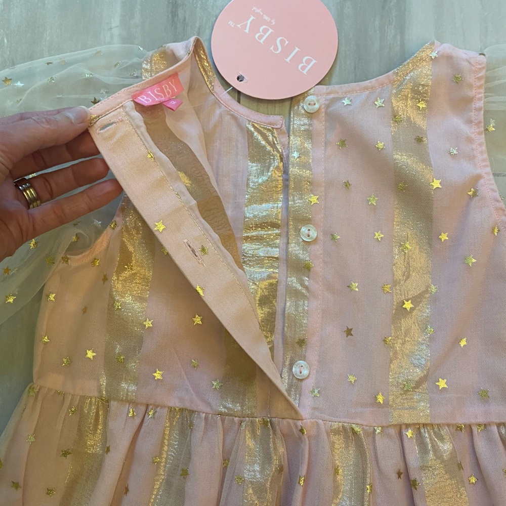 NWT Bisby Madaket Light Pink and Gold Metallic Stripes and Stars Dress, girls 12 - Picture 13 of 13